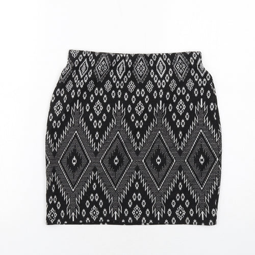 New Look Womens Black Geometric Polyester A-Line Skirt Size 10