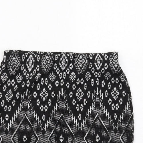 New Look Womens Black Geometric Polyester A-Line Skirt Size 10