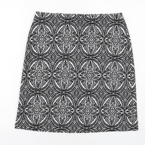 Marks and Spencer Womens Black Geometric Polyester A-Line Skirt Size 12