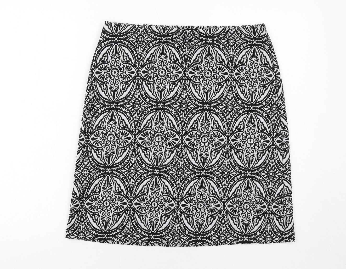 Marks and Spencer Womens Black Geometric Polyester A-Line Skirt Size 12