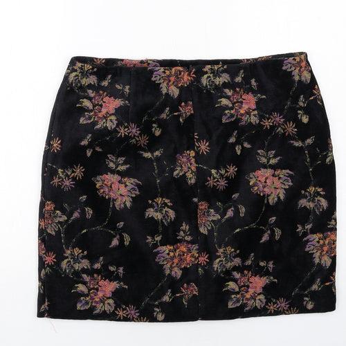 Monsoon Womens Black Floral Viscose A-Line Skirt Size 16 Zip