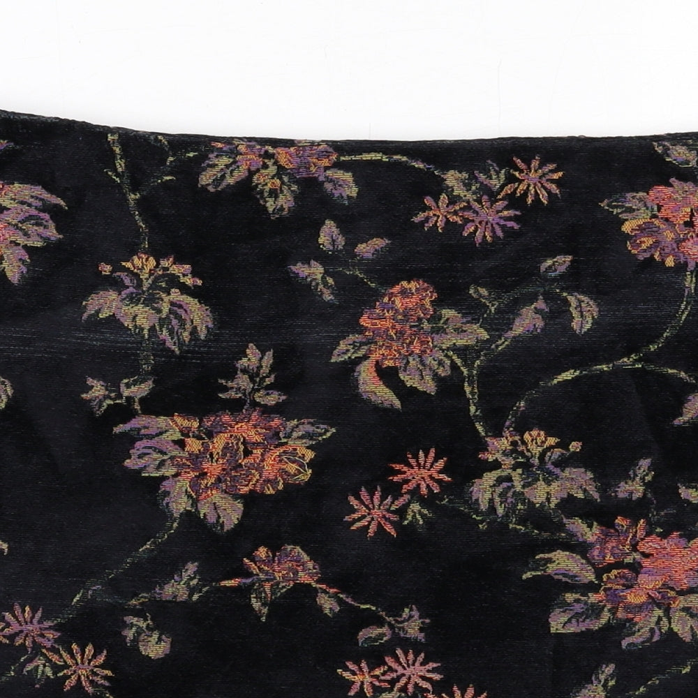 Monsoon Womens Black Floral Viscose A-Line Skirt Size 16 Zip