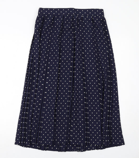 St Michael Womens Blue Polka Dot Polyester Pleated Skirt Size 16 Zip