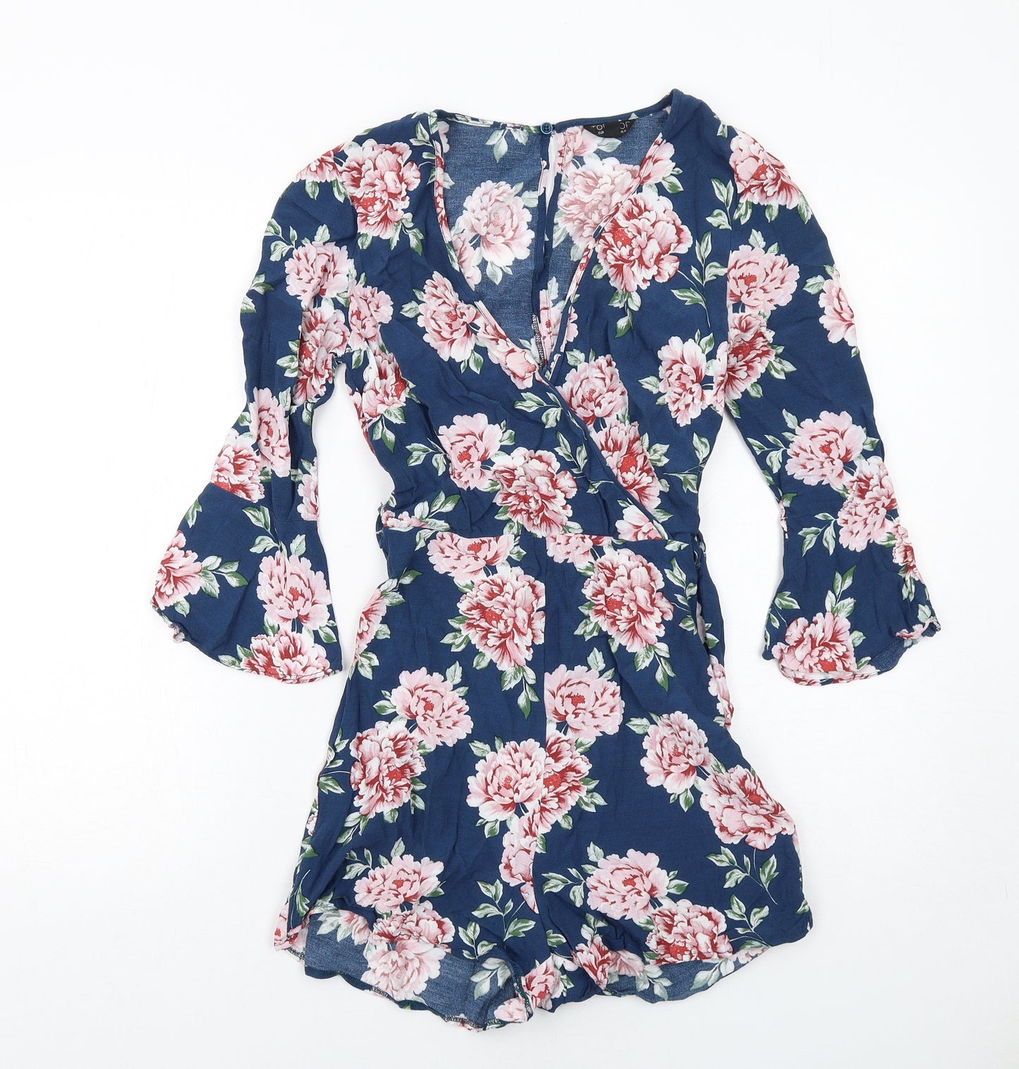 Topshop Womens Blue Floral Viscose Playsuit One-Piece Size 6 Zip