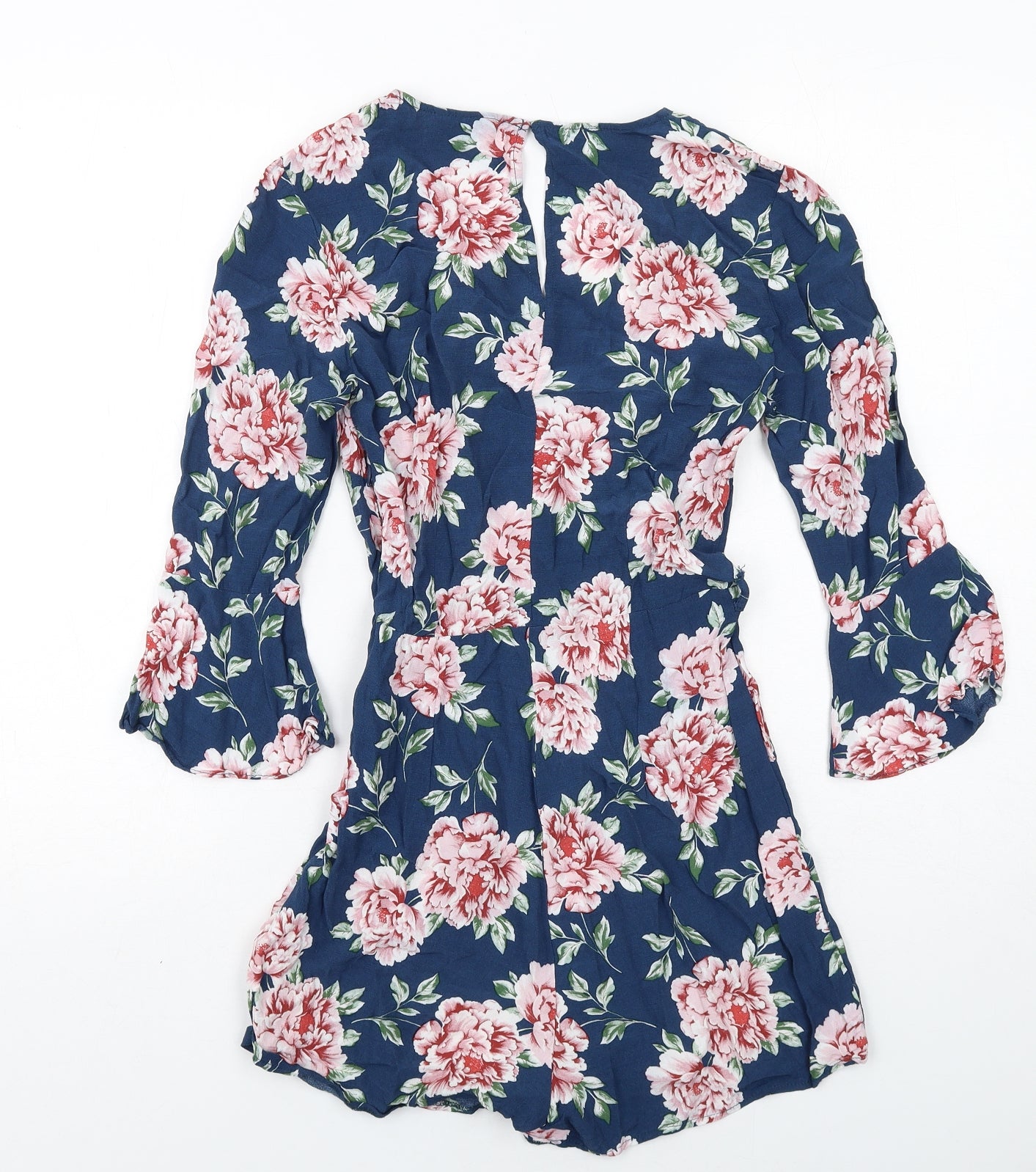 Topshop Womens Blue Floral Viscose Playsuit One-Piece Size 6 Zip