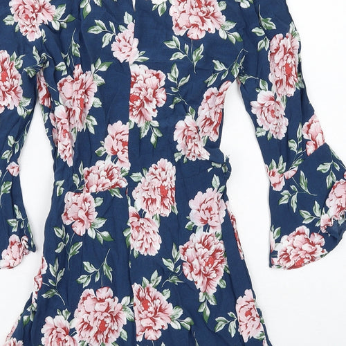 Topshop Womens Blue Floral Viscose Playsuit One-Piece Size 6 Zip