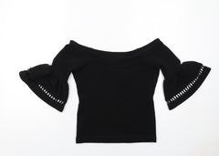 Miss Selfridge Womens Black Polyester Basic Blouse Size 8 Off the Shoulder - Flute Sleeve