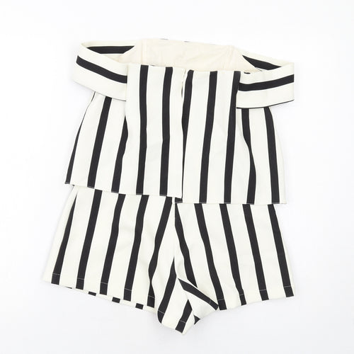 Topshop Womens White Striped Polyester Playsuit One-Piece Size 4 Zip