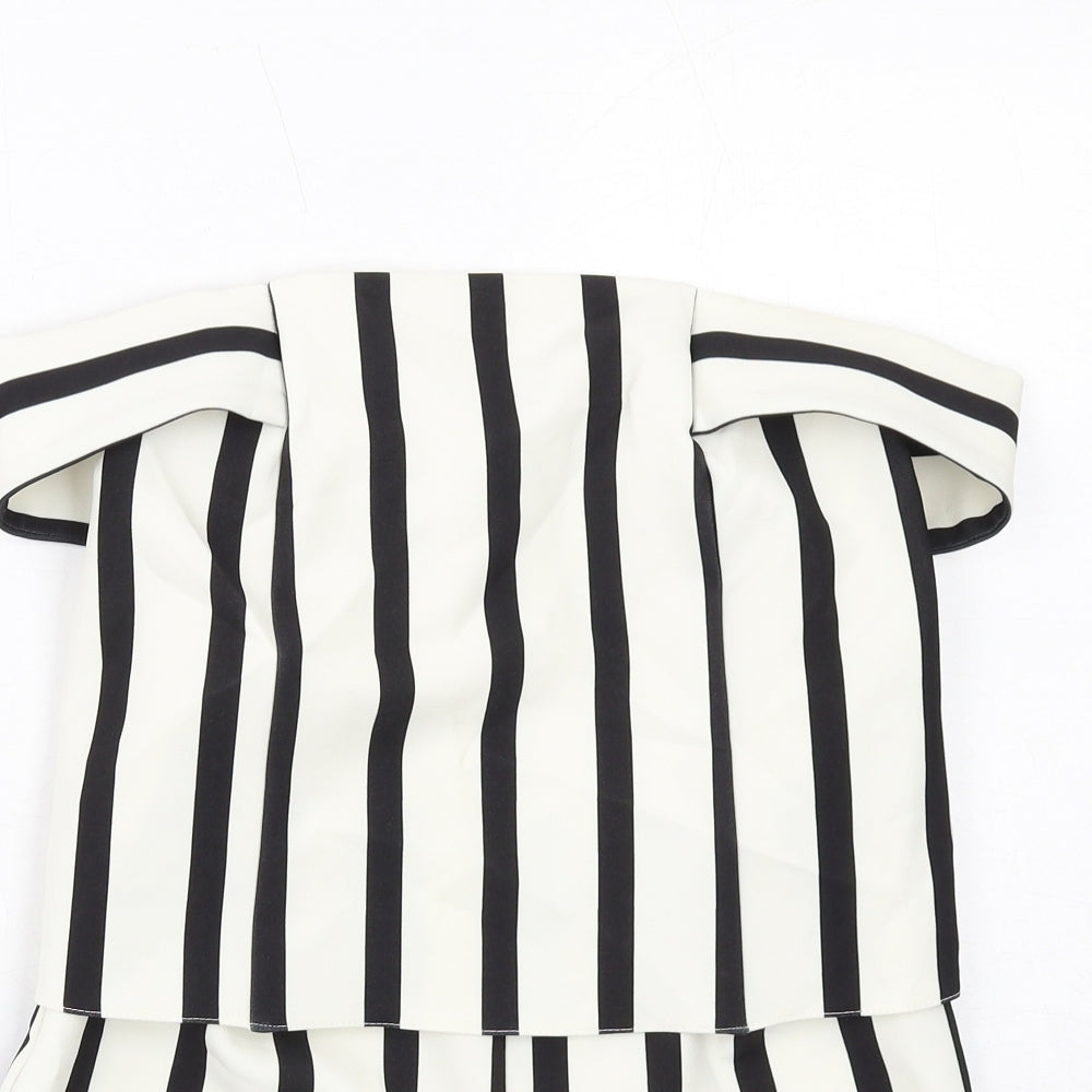 Topshop Womens White Striped Polyester Playsuit One-Piece Size 4 Zip