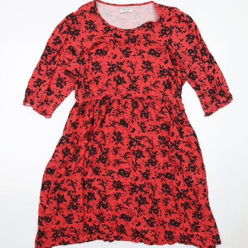 JD Williams Womens Red Floral Viscose Skater Dress Size 16 Round Neck Pullover