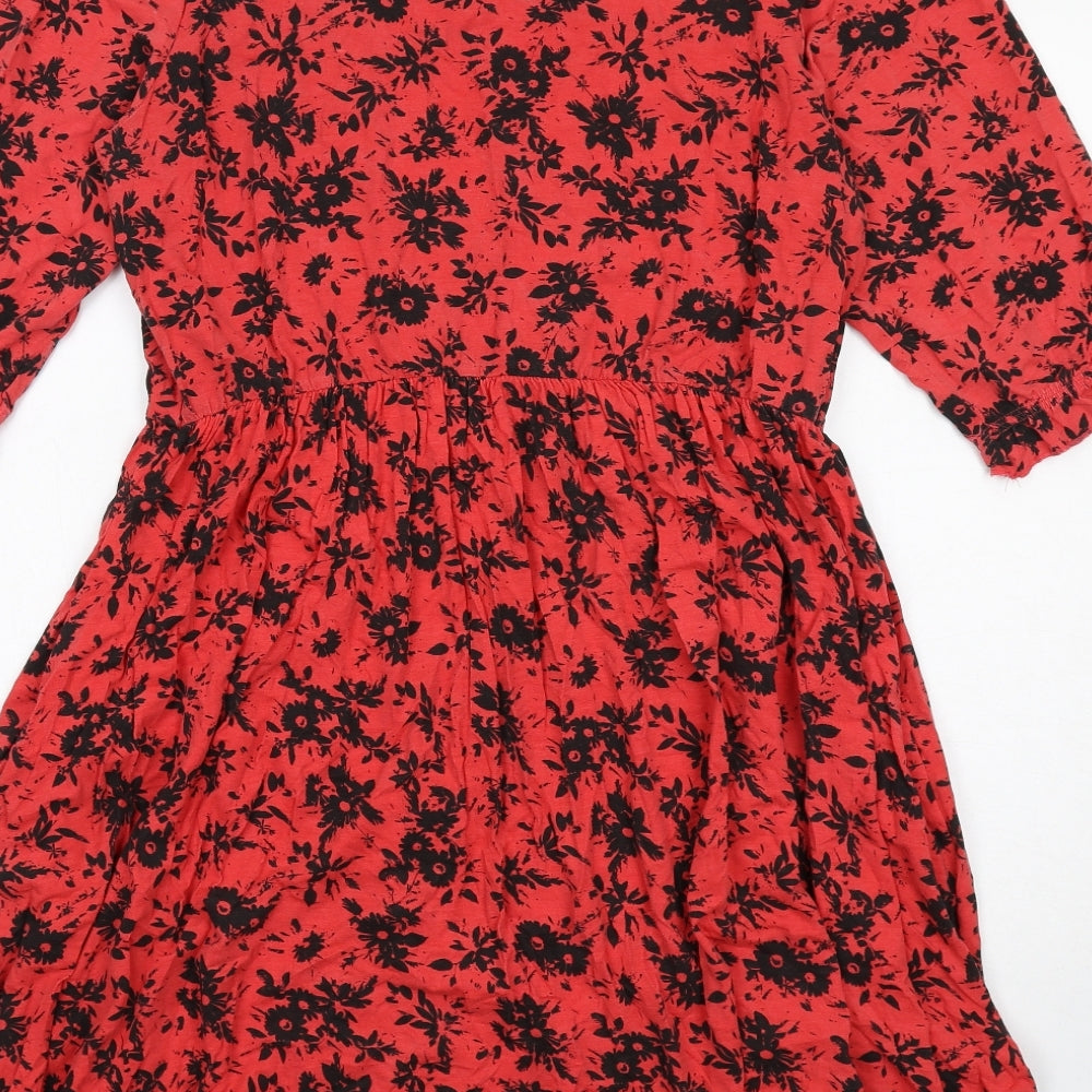 JD Williams Womens Red Floral Viscose Skater Dress Size 16 Round Neck Pullover
