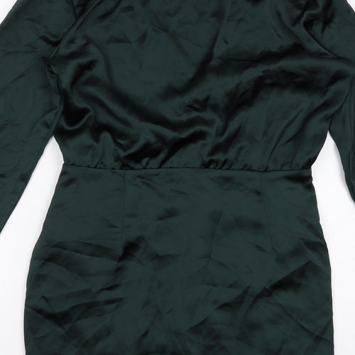 Zara Womens Green Polyester A-Line Size M V-Neck Zip