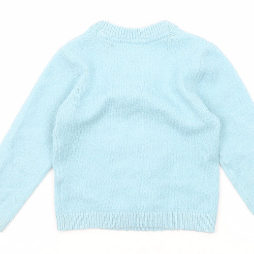 Marks and Spencer Girls Blue Round Neck Acrylic Pullover Jumper Size 2-3 Years Pullover - Pinguin
