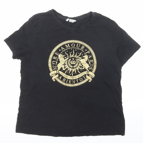 H&M Womens Black Polyester Basic T-Shirt Size M Round Neck