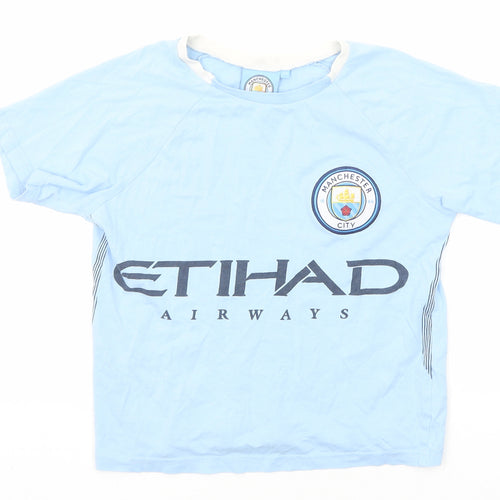 Manchester City FC Boys Blue Cotton Basic T-Shirt Size 8-9 Years Round Neck Pullover