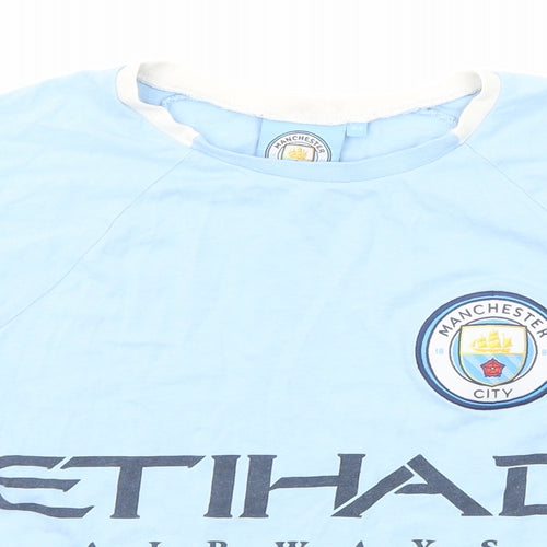 Manchester City FC Boys Blue Cotton Basic T-Shirt Size 8-9 Years Round Neck Pullover