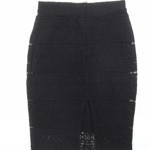 Zara Womens Black Geometric Cotton A-Line Skirt Size M Zip
