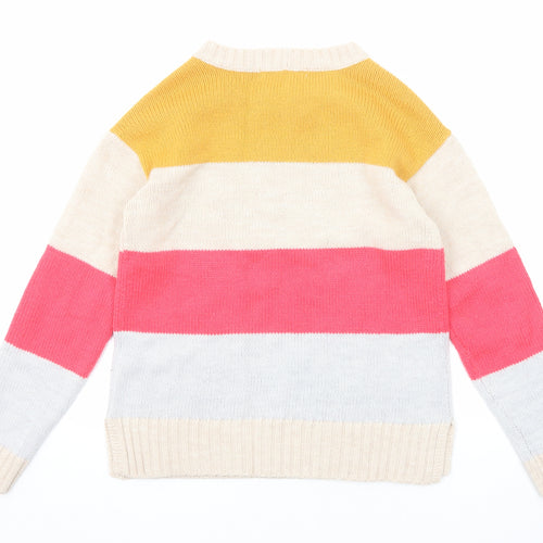 NEXT Womens Multicoloured Round Neck Striped Acrylic Pullover Jumper Size S