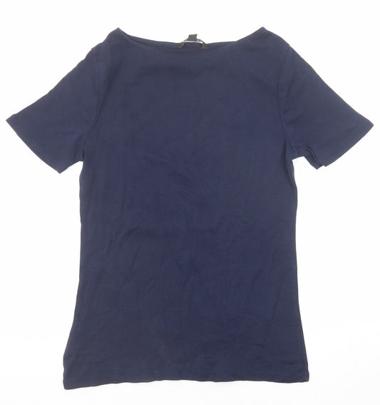 Bonmarché Womens Blue Cotton Basic T-Shirt Size 12 Round Neck