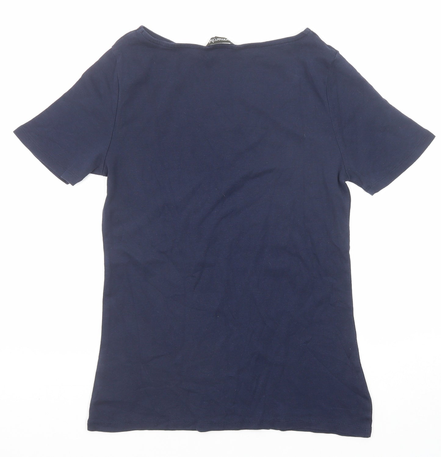 Bonmarché Womens Blue Cotton Basic T-Shirt Size 12 Round Neck