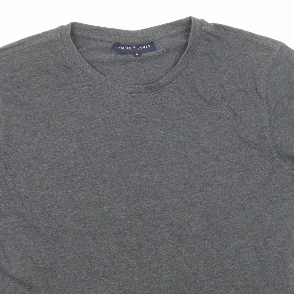 Smith & Jones Mens Grey Cotton T-Shirt Size S Round Neck