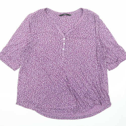 Bonmarché Womens Purple Animal Print Polyester Basic Blouse Size 18 V-Neck