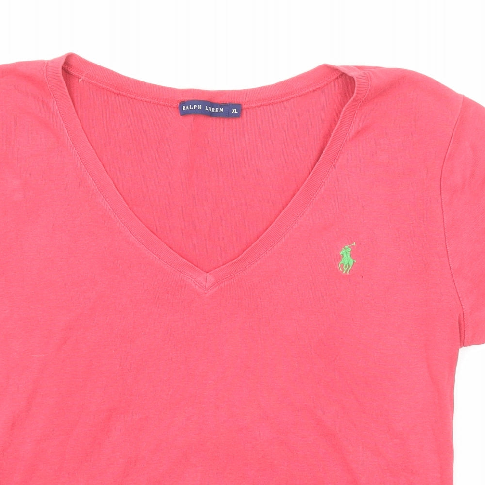 Ralph Lauren Womens Pink Cotton Basic T-Shirt Size XL V-Neck