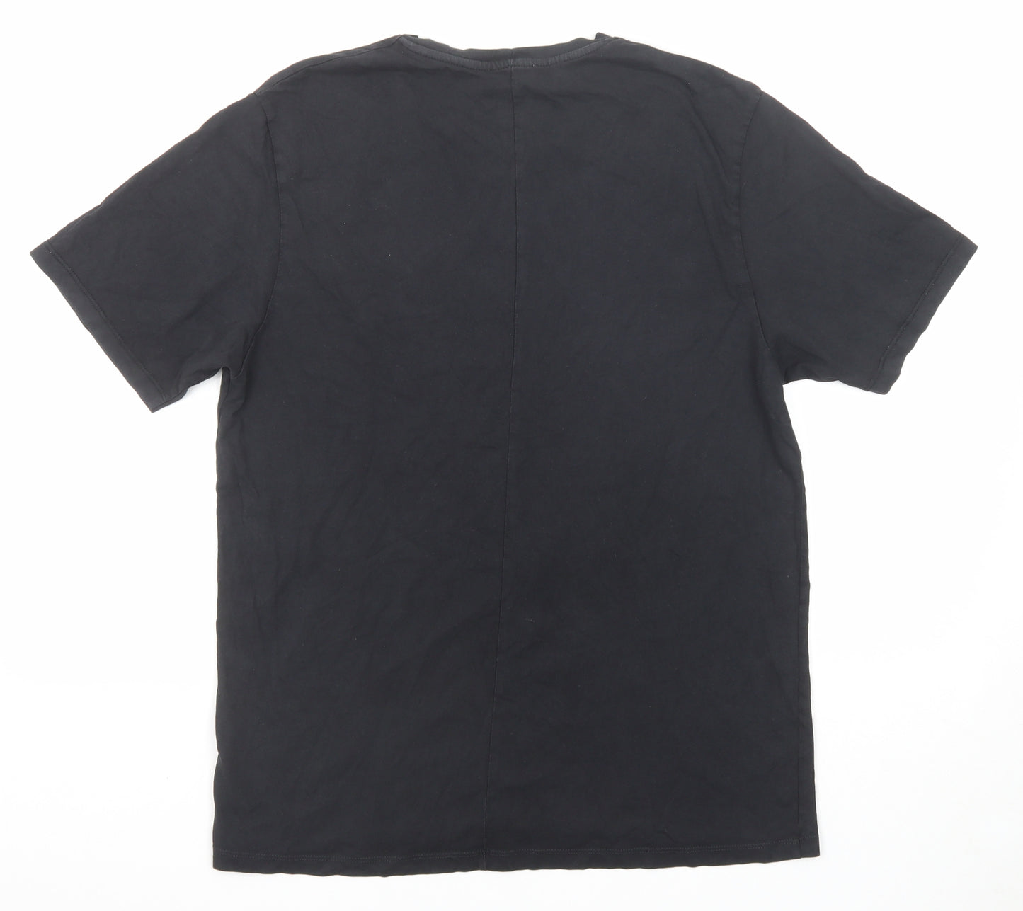 Topman Mens Black Cotton T-Shirt Size L Round Neck - Dark Skies