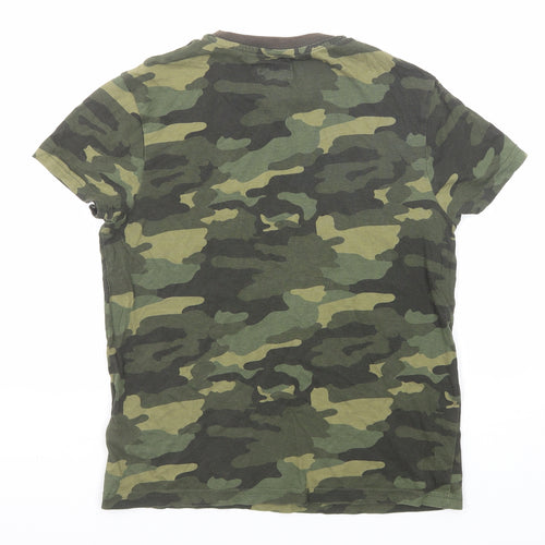 Marks and Spencer Boys Green Camouflage Cotton Basic T-Shirt Size 11-12 Years Round Neck Pullover
