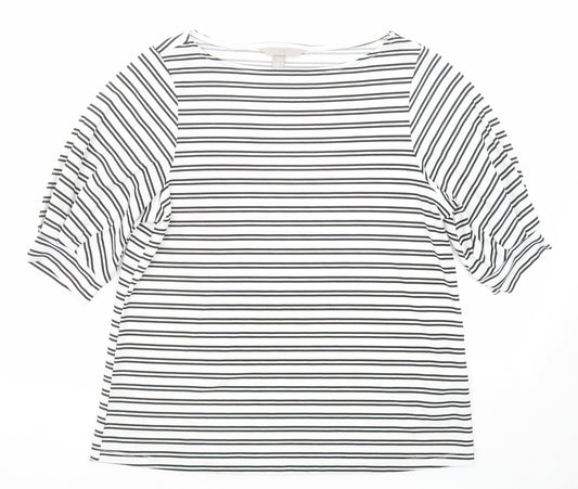H&M Womens Black Striped Polyester Basic T-Shirt Size S Round Neck