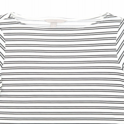 H&M Womens Black Striped Polyester Basic T-Shirt Size S Round Neck