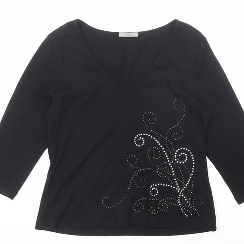 Marks and Spencer Womens Black Cotton Basic T-Shirt Size 18 V-Neck