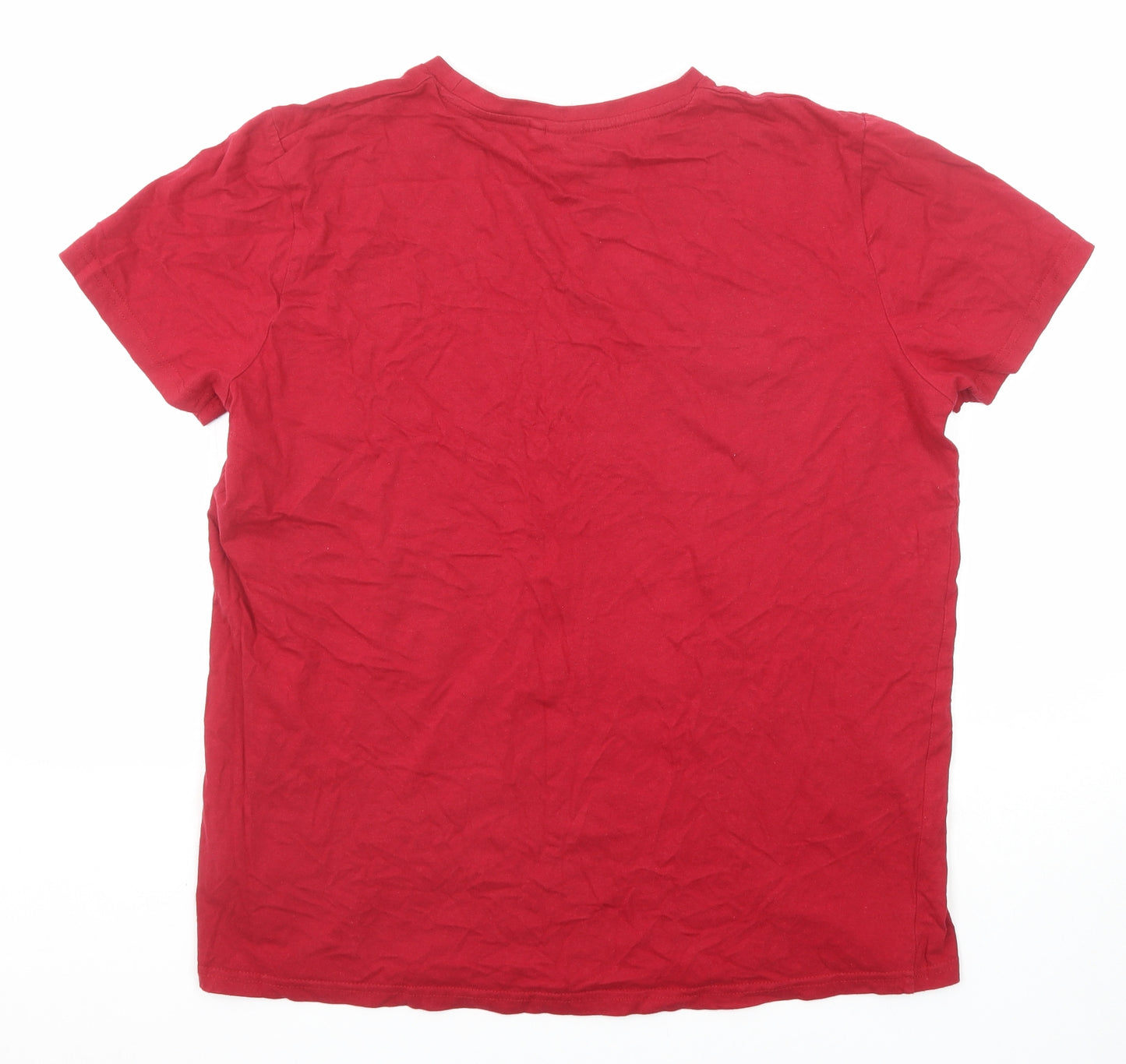 Lee Cooper Mens Red Cotton T-Shirt Size L Round Neck