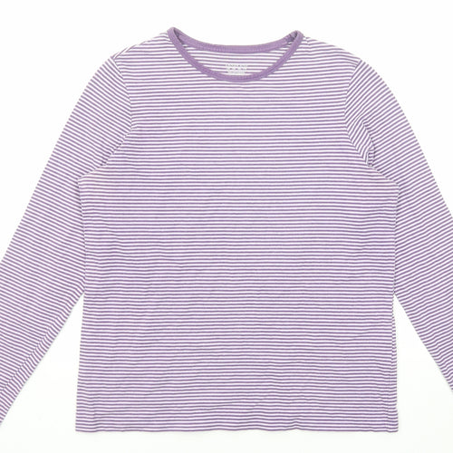 Lands' End Womens Purple Striped Cotton Basic T-Shirt Size S Round Neck