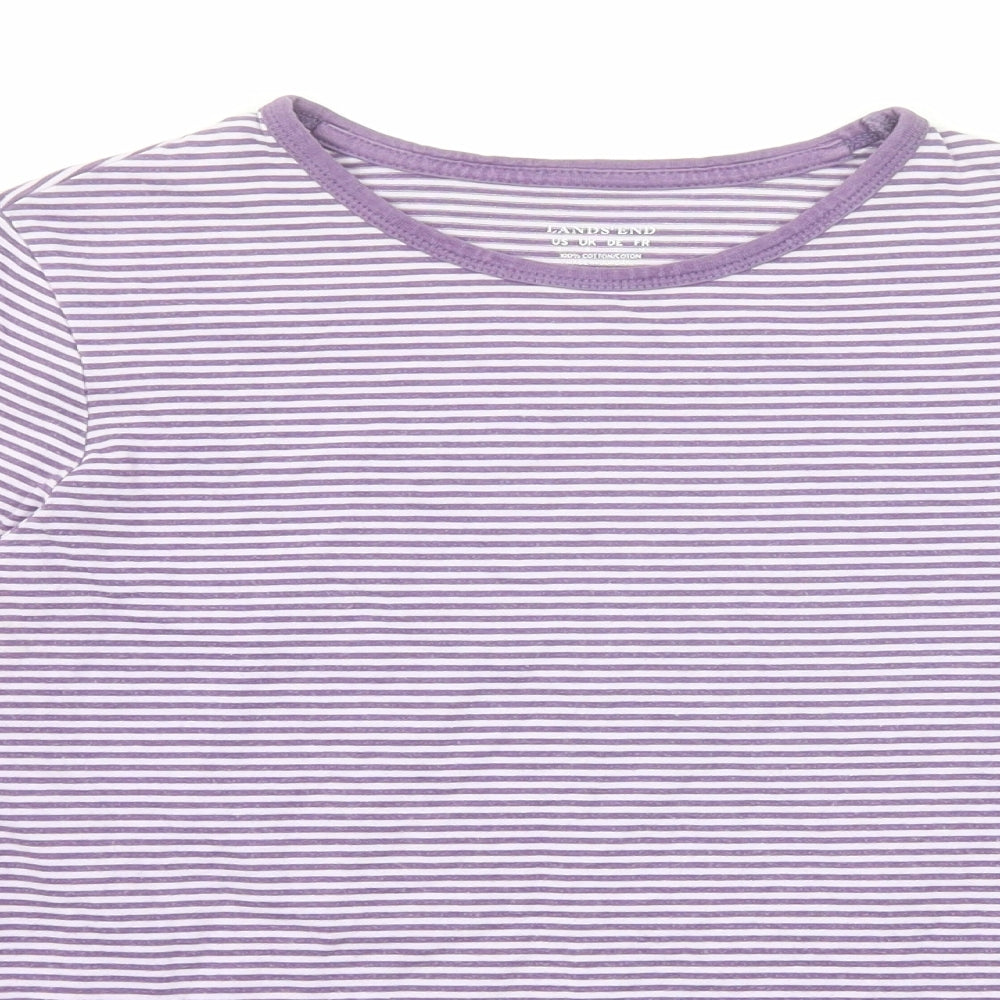 Lands' End Womens Purple Striped Cotton Basic T-Shirt Size S Round Neck