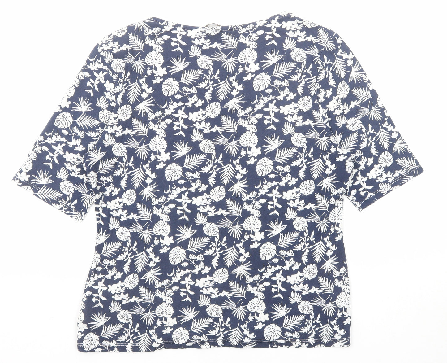 Marks and Spencer Womens Blue Floral Cotton Basic T-Shirt Size 14 Boat Neck
