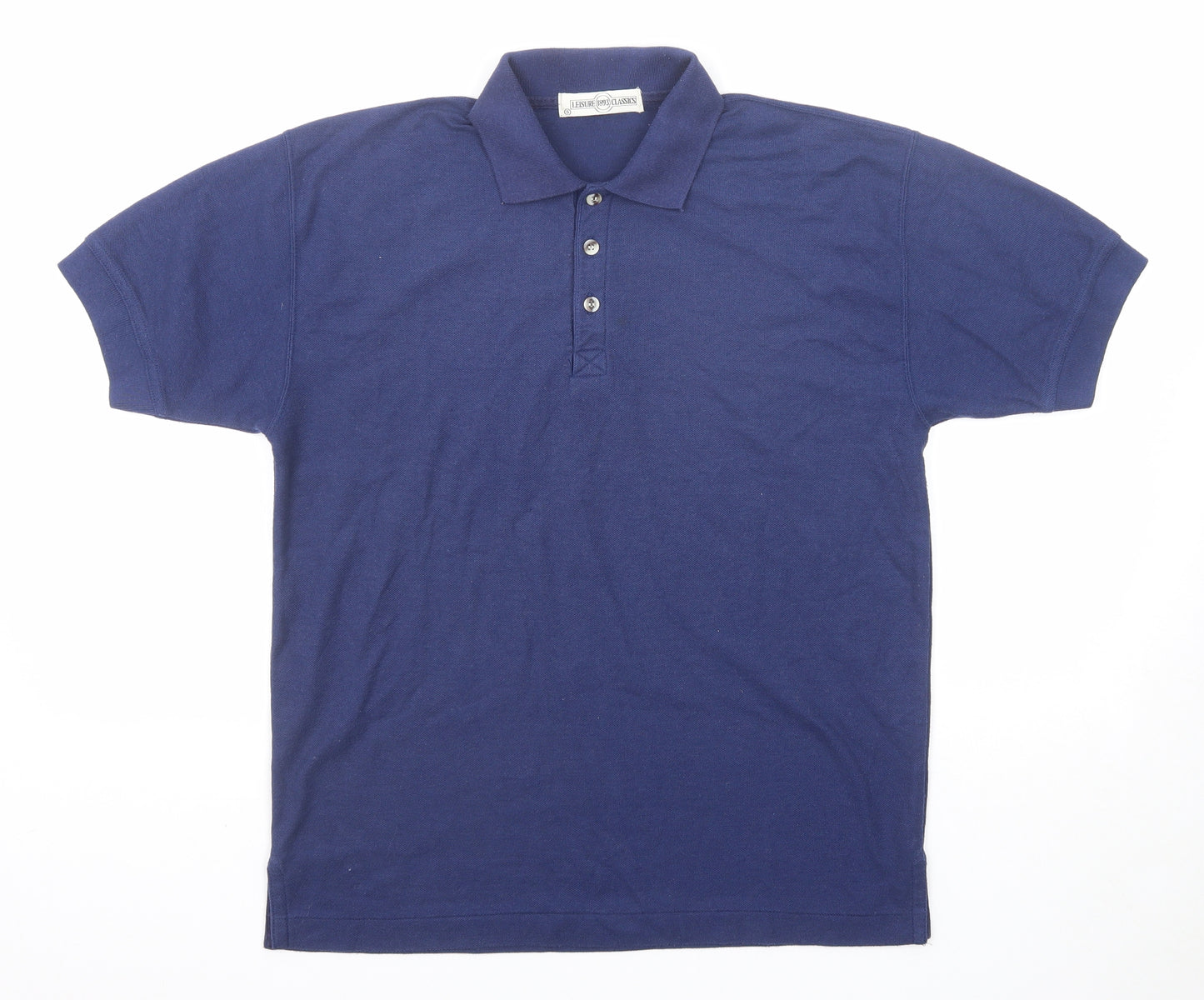 Leisure Classics Mens Blue Polyester Polo Size S Collared Button