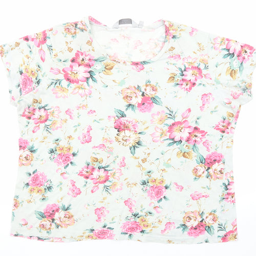 EWM Womens Multicoloured Floral Cotton Basic T-Shirt Size 18 Round Neck