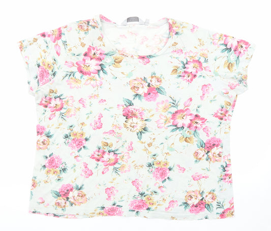 EWM Womens Multicoloured Floral Cotton Basic T-Shirt Size 18 Round Neck