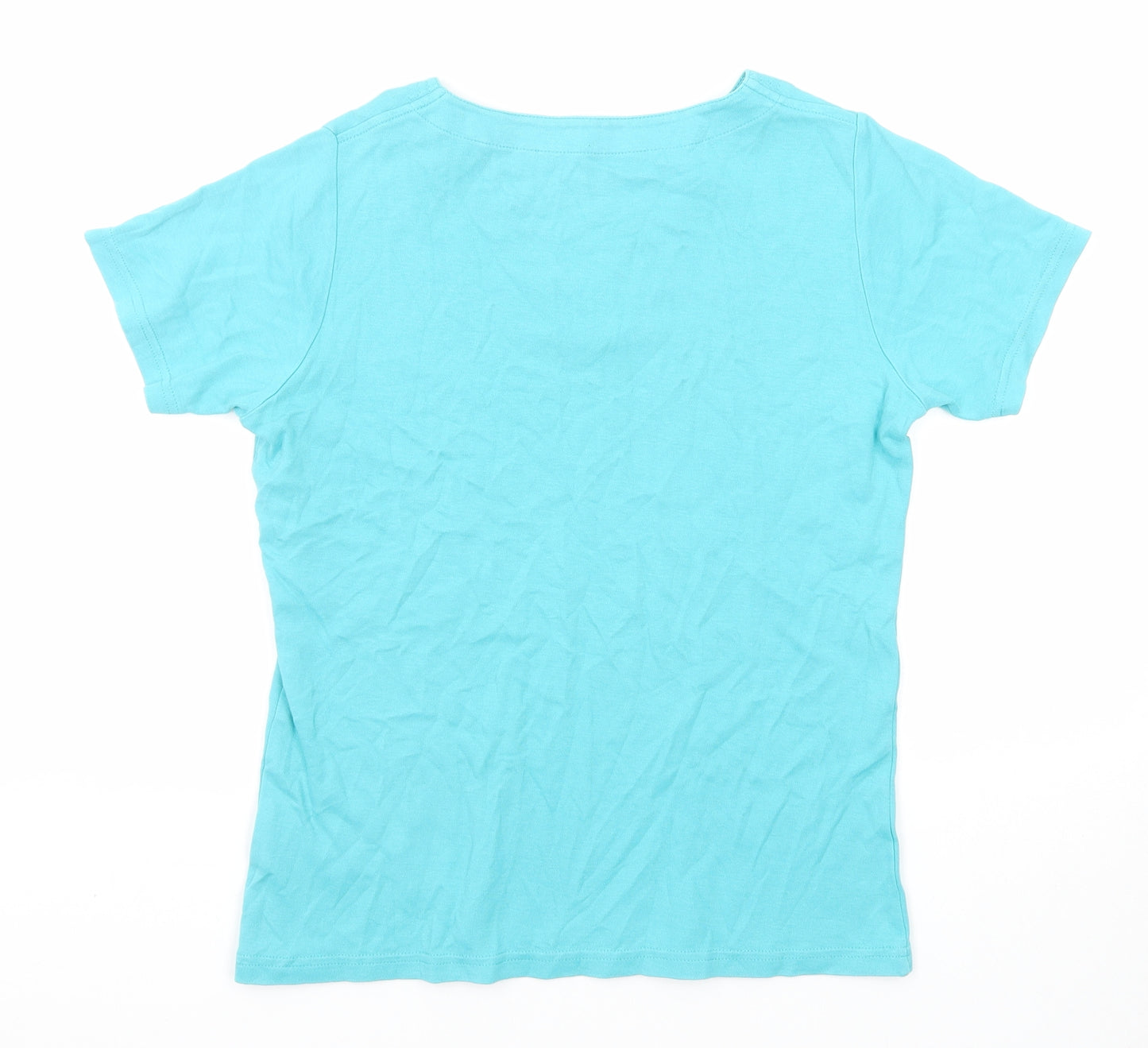 EWM Womens Blue Cotton Basic T-Shirt Size 10 V-Neck