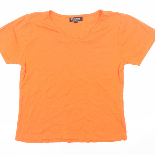 Cerulean Womens Orange Cotton Basic T-Shirt Size 10 V-Neck
