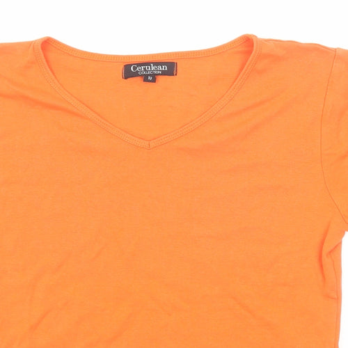 Cerulean Womens Orange Cotton Basic T-Shirt Size 10 V-Neck