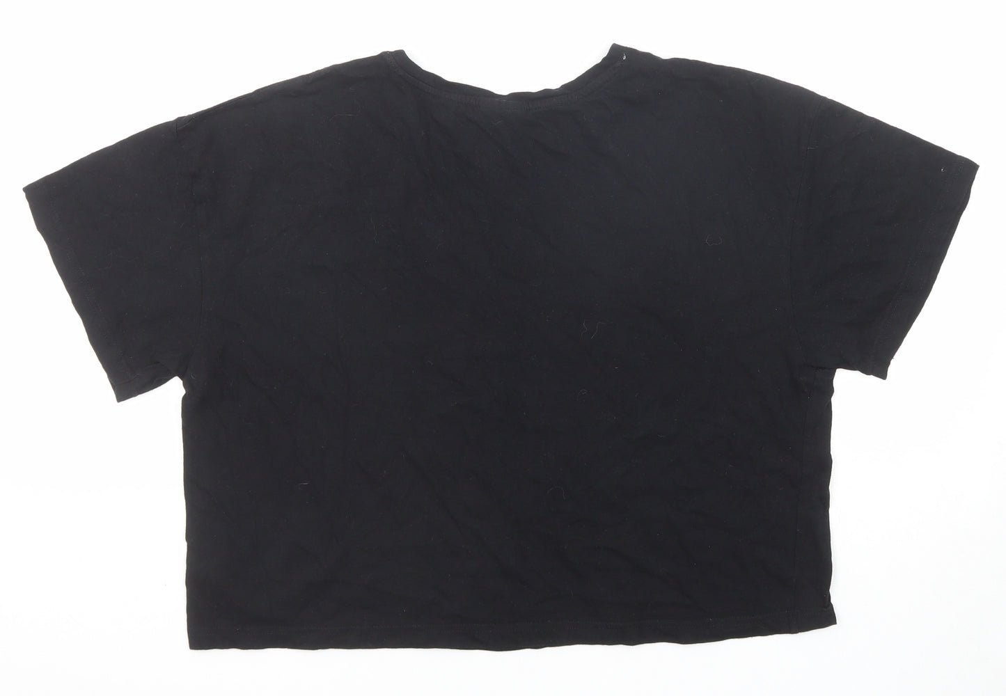 New Look Womens Black Cotton Basic T-Shirt Size M Crew Neck - Fabulous