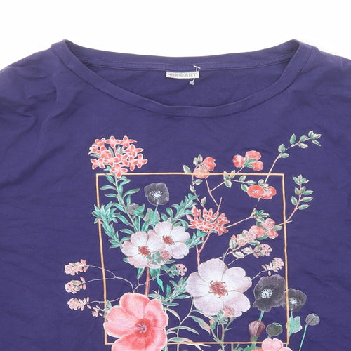 Damart Womens Purple Cotton Basic T-Shirt Size 14 Boat Neck - Flowers