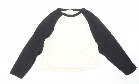 Mango Womens Black Colourblock Cotton Basic T-Shirt Size M Boat Neck