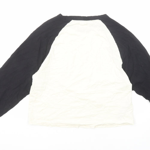 Mango Womens Black Colourblock Cotton Basic T-Shirt Size M Boat Neck