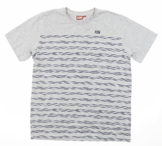 Onitsuka Tiger Mens Grey Geometric Cotton T-Shirt Size XL Round Neck