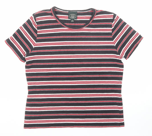 Laura Ashley Womens Multicoloured Striped Cotton Basic T-Shirt Size L Round Neck