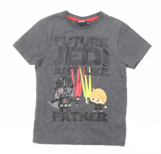Star Wars Boys Grey Cotton Basic T-Shirt Size 7-8 Years Round Neck Pullover - Future Jed! Just Like Father
