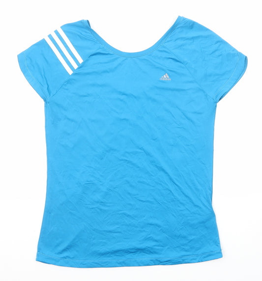 adidas Womens Blue Geometric Polyester Basic T-Shirt Size 8 Round Neck Pullover - Size 8-10